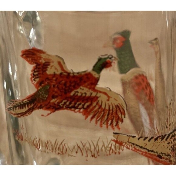 (2) Anchor Hocking Triguba Pheasants Glasses Mug w/ Handle Man Cave Hunting - Picture 5 of 5